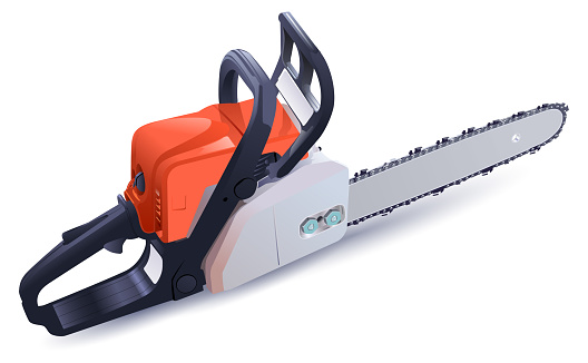 Petrol chain saw powerful tool for sawing wood