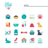 Pets, flat icons set, vector illustration