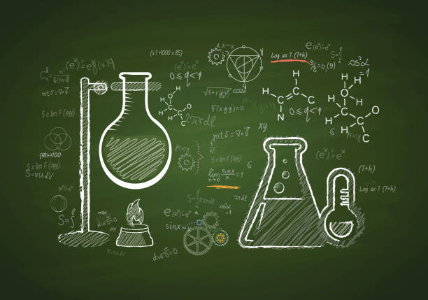 Pharmaceuticals, science on blackboard - Green Pharmaceuticals, science on blackboard - Green laboratory backgrounds stock illustrations