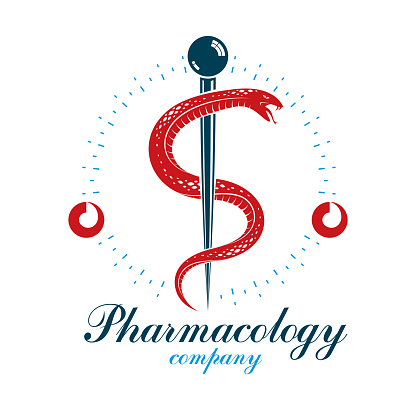 Pharmacy Caduceus vector icon, medical corporate logo for use in rehabilitation or pharmacology business.