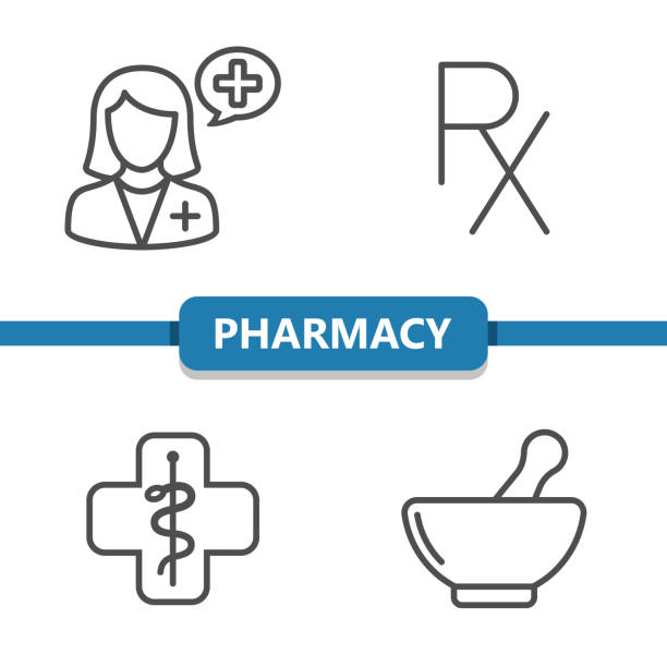 ilustraciones, imágenes clip art, dibujos animados e iconos de stock de iconos de farmacia - pharmacy