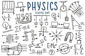 istock Phisics symbols icon set. Science subject doodle design. Education and study concept. Back to school sketchy background for notebook, not pad, sketchbook. 1371842198