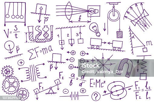 istock Phisics symbols icon set. Science subject doodle design. Education and study concept. Back to school sketchy background for notebook, not pad, sketchbook. 1373029152