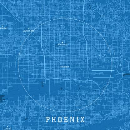 Phoenix AZ City Vector Road Map Blue Text