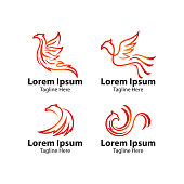 phoenix bird logo concept. vector logo bird. creative logo for mythological bird. a unique bird , a flame born from ashes