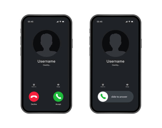 Phone call screen interface. Incoming call template on smartphone. Mobile phone display. Vector illustration. Phone call screen interface. Incoming call template on smartphone. Mobile phone display. Vector illustration. using phone stock illustrations