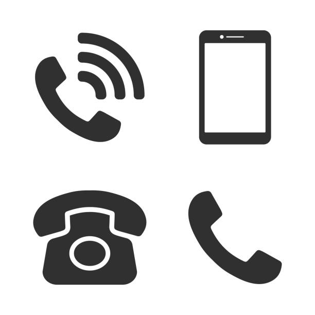 電話アイコンシンボルセット。スマートフォン、古い携帯電話のロゴ記号形状コレクション。ベクターの図イメージ。白い背景に隔離されています。 - 電話機点のイラスト素材／クリップアート素材／マンガ素材／アイコン素材
