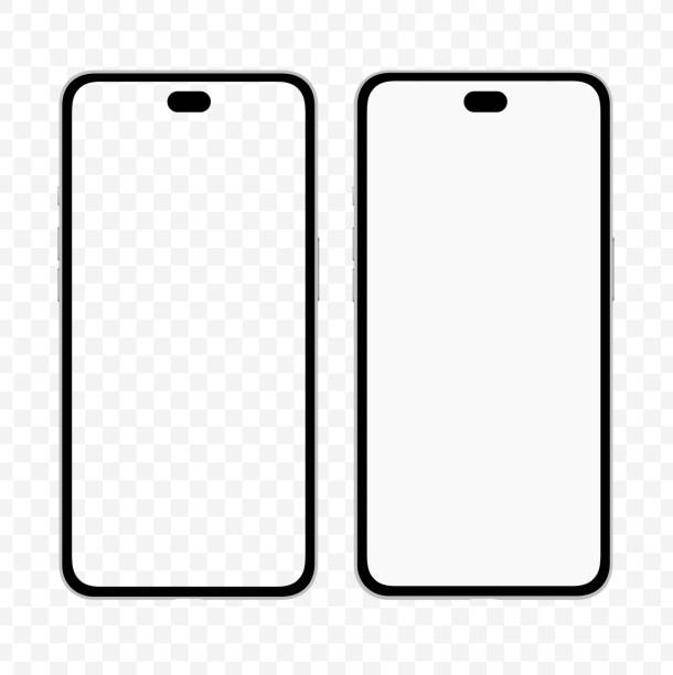Phone mockup similar to iphone Frontal iphone 14 mockup template with empty screen. Minimal iphone vector mock up without a notch around the front camera iphone mockup stock illustrations