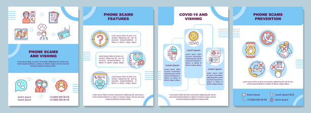 ilustrações de stock, clip art, desenhos animados e ícones de phone scam and vishing brochure template - linha artigo de costura