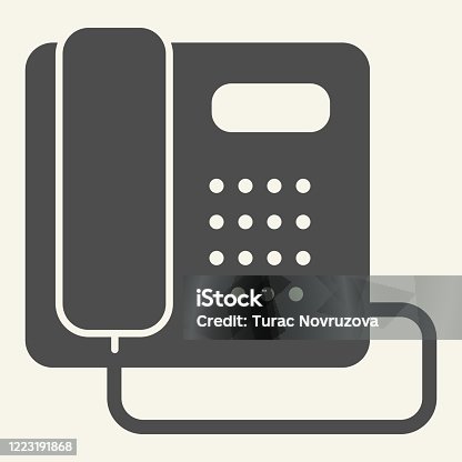 istock Phone solid icon. Hotel or office retro telephone symbol, glyph style pictogram on beige background. Telephone communication sign for mobile concept and web design. Vector graphics. 1223191868