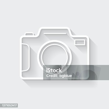 istock Photo camera. Icon with long shadow on blank background - Flat Design 1371053417