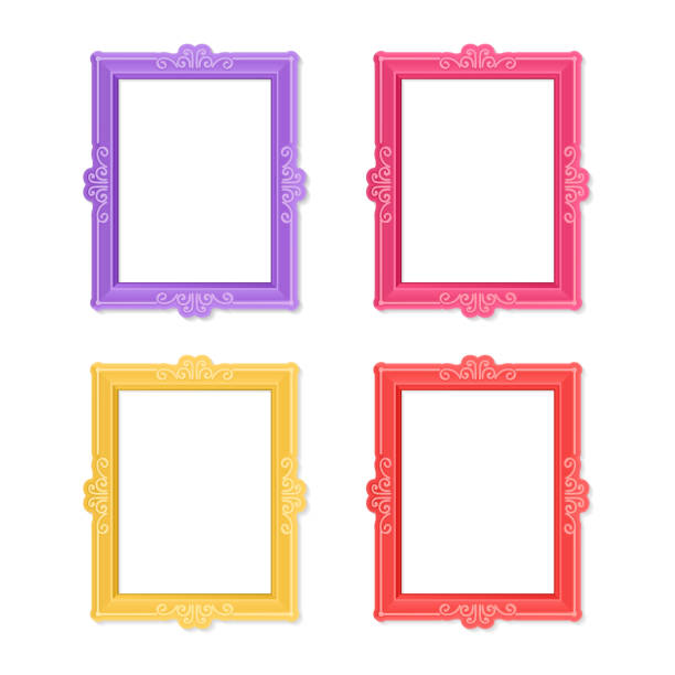Photo frames concept Realistic design photo frames on white background. Decorative template for baby, family or memories. Scrapbook concept, vector illustration. Birthday family borders stock illustrations