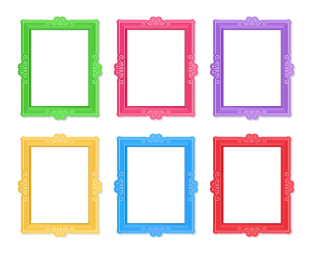Photo frames concept Realistic design photo frames on white background. Decorative template for baby, family or memories. Scrapbook concept, vector illustration. Birthday family borders stock illustrations