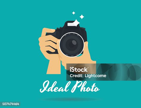 istock Photographer hands with camera flat illustration for icon or logo 507474464