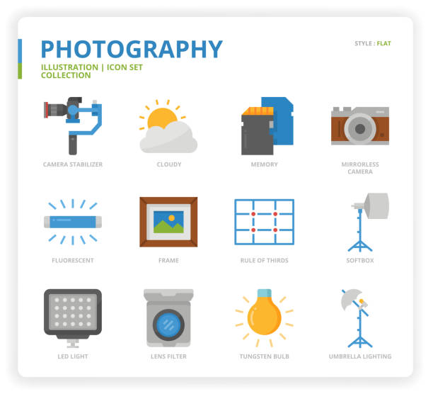 Photography icon set Photography icon set for web design, book, magazine, poster, ads, app, etc. drone borders stock illustrations