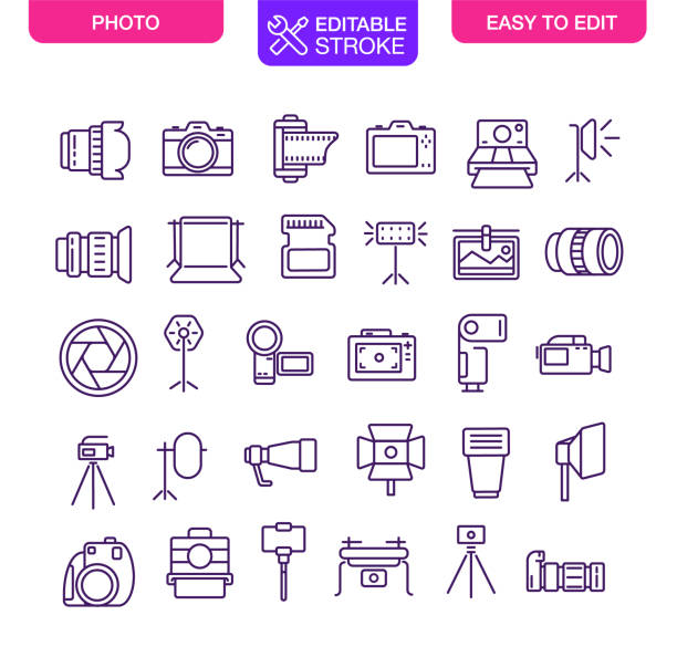 Photography Icons Set Editable Stroke Photography Icons Set Editable Stroke. Vector illustration. drone clipart stock illustrations