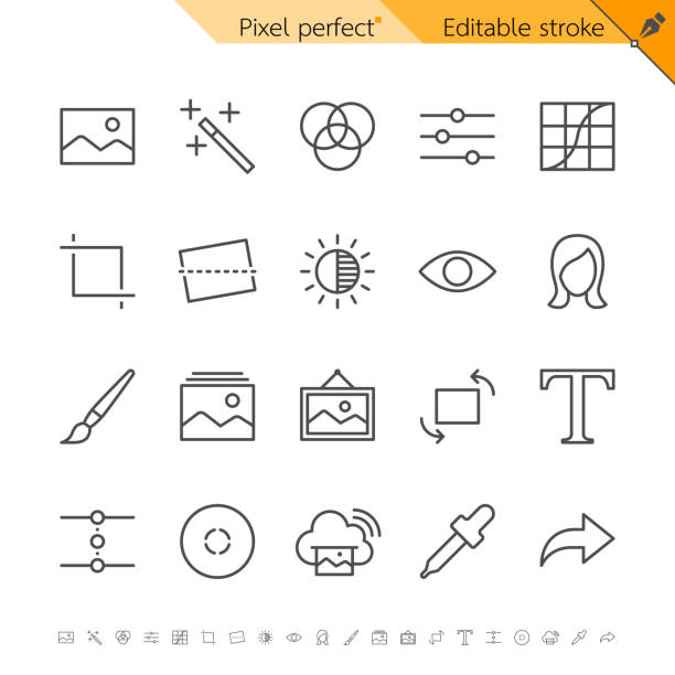 photography_3 Photography thin icons. Pixel perfect. Editable stroke. contrasts photos stock illustrations