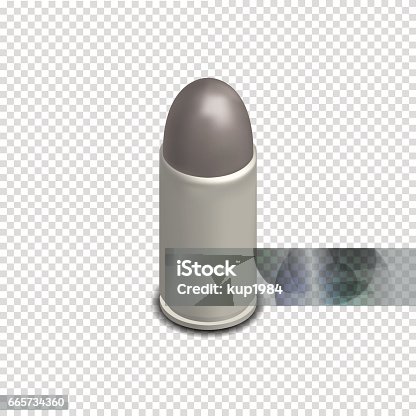 istock Photorealistic cartridge with a bullet in isometric, vector illustration. 665734360