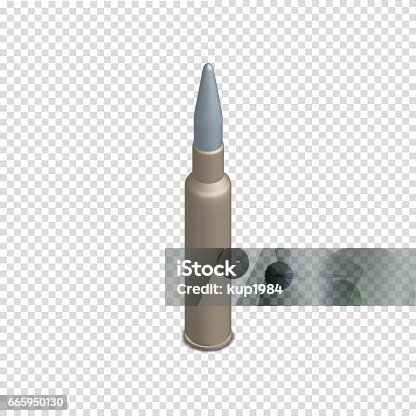 istock Photorealistic cartridge with a bullet in isometric, vector illustration. 665950130