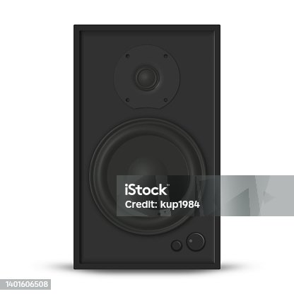 istock Photorealistic music loudspeaker front view, vector illustration. 1401606508