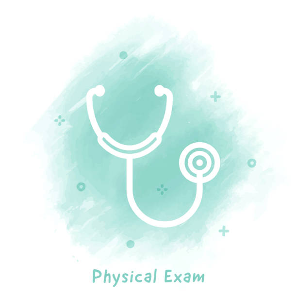 Physical Exam Line Icon Watercolor Background Vector stethoscope line icon over watercolor background. doctor backgrounds stock illustrations
