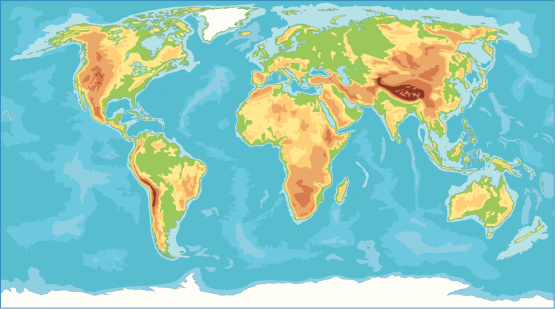 Physical world map