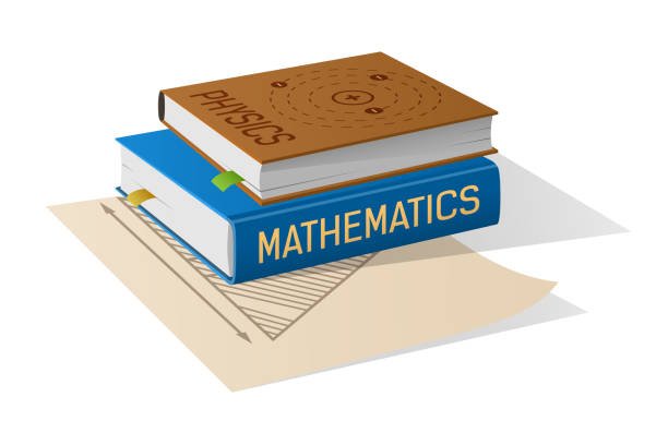 종이 시트에 물리학 및 수학 책 - 교과서 stock illustrations