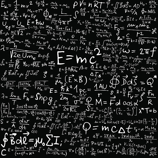 Physics Vector illustration of physical fomula on black background e=mc2 stock illustrations