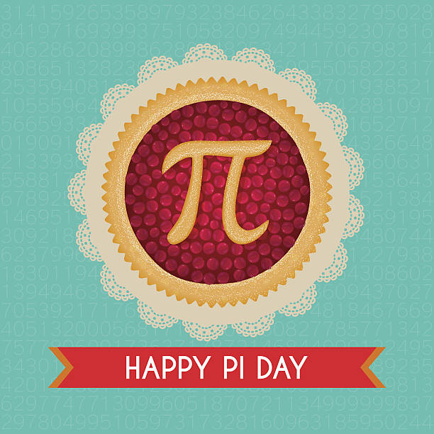 Pi Day vector background. Baked cherry pie with Pi Symbol Pi Day vector background. Baked cherry pie with Pi Symbol and ribbon. Mathematical constant, irrational number, greek letter. Abstract digital illustration for March 14th. Poster creative template sweet pie stock illustrations