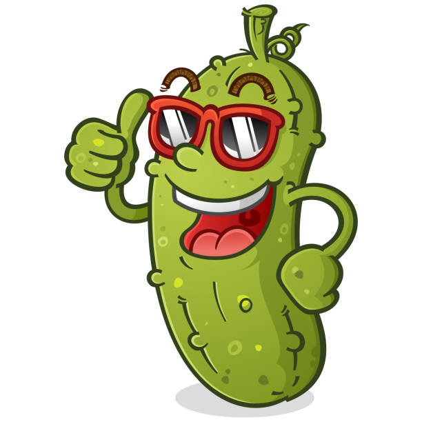 Pickle Cartoon Character with Attitude wearing Sunglasses A Groovy Pickle Cartoon Character with a bad Attitude wearing Sunglasses and giving an enthusiastic Thumbs Up pickle stock illustrations