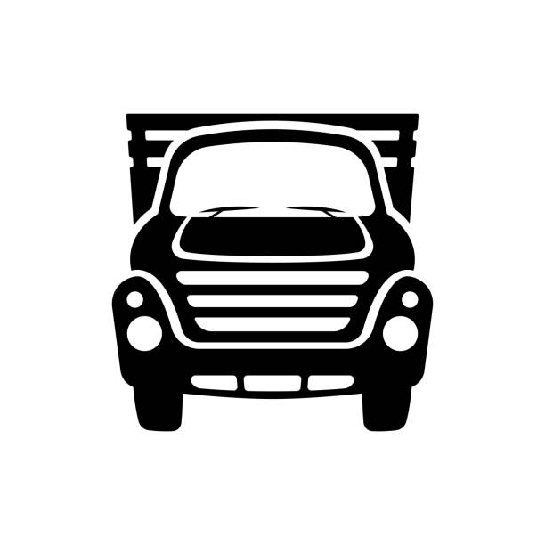 stockillustraties, clipart, cartoons en iconen met pickup truck icon. front view. black silhouette. vector flat graphic illustration. the isolated object on a white background. isolate. - front view old jeep