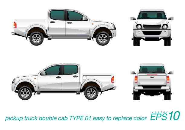pick-up truck VECTOR EPS10 - double cab pickup truck template, isolated car on white background, truck stock illustrations