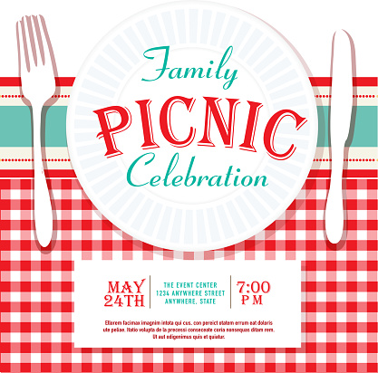 Picnic or barbecue family fun event invitation design template