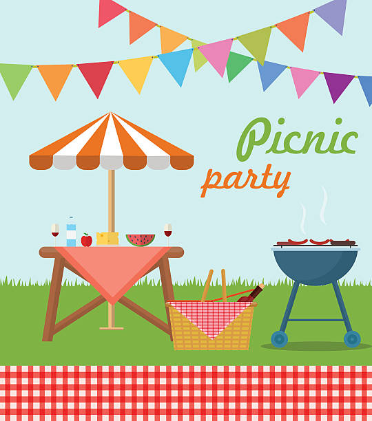 bildbanksillustrationer, clip art samt tecknat material och ikoner med picnic party poster - picknick