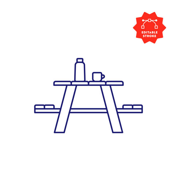 Picnic Table Line Icon with Editable Stroke and Pixel Perfect. Picnic Table Icon with Editable Stroke and Pixel Perfect. drawing of family picnic stock illustrations