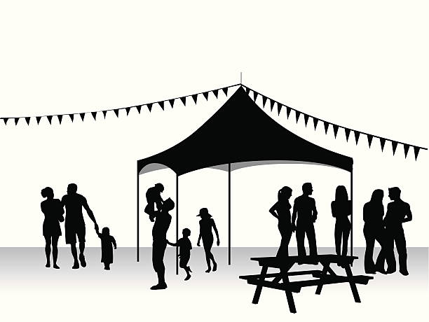 Picnic Tent Vector Silhouette A-Digit drawing of family picnic stock illustrations