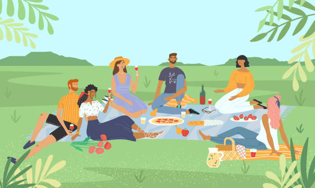 picknick - woman happy eat stock-grafiken, -clipart, -cartoons und -symbole