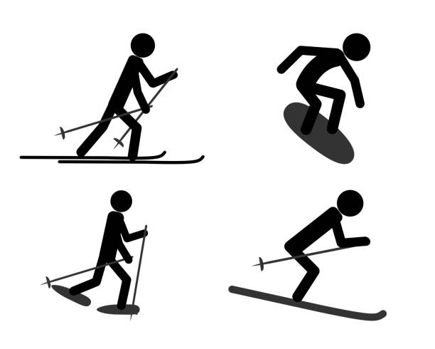 kış aylarında bireysel spor aktivitelerinin piktogram - snowshoeing stock i...