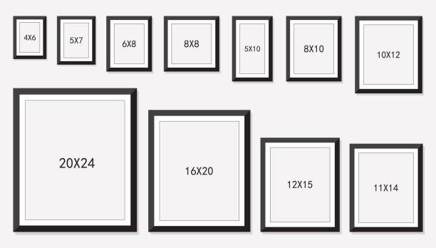 picture and photo frames size photo and picture frame size isolated on white background, vector illustration comparison photos stock illustrations
