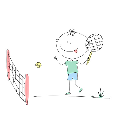 Picture of a boy playing tennis. happy child picture.