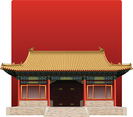 Picture of the Forbidden City from China on a red background