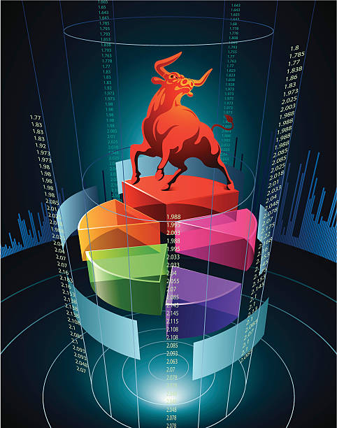 A pie chart idea with a bull on top Separated layers available for each object wall street stock illustrations