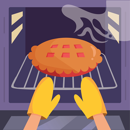 Pie in the oven. HVector. Cartoon