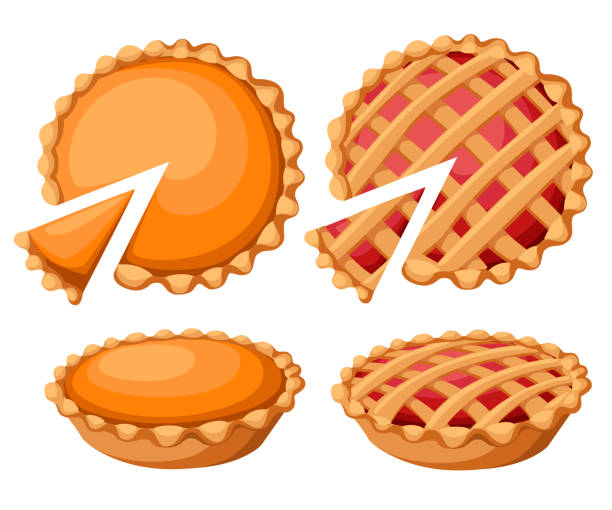 ilustrações de stock, clip art, desenhos animados e ícones de pies vector illustration. thanksgiving and holiday pumpkin pie. happy thanksgiving day traditional pumpkin pie with whipped cream on the top web site page and mobile app design vector element - serving a slice of cake