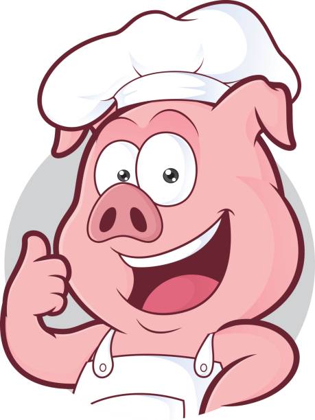 Pig chef giving thumbs up in round frame Clipart picture of a pig chef cartoon character giving thumbs up in round frame pig borders stock illustrations