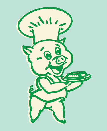 Pig Chef Serving Food