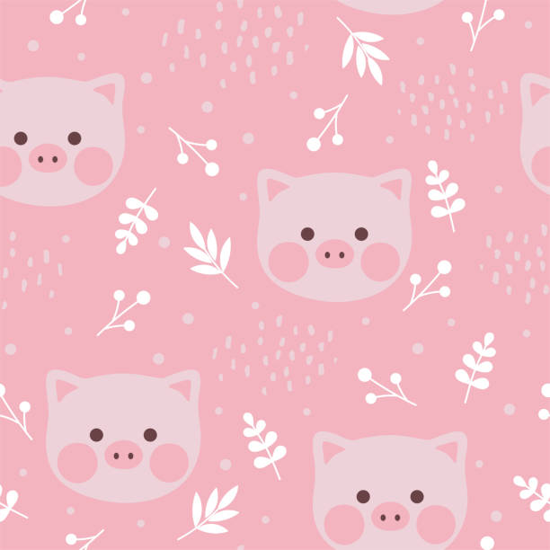 Pig Cute Seamless Pattern cute pig seamless pattern background, vector illustration pig designs stock illustrations