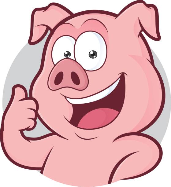 Pig giving thumbs up in round frame Clipart picture of a pig cartoon character giving thumbs up in round frame pig clipart stock illustrations