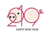 2019 numbers in the shape of a pig. New Year template for calendar page or greeting card, flyers, invitation, banners or typography poster. Vector illustration