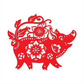 Pig paper-cut, year of the pig, 2019
